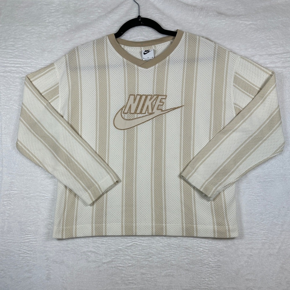 Nike Mesh Stripe Long Sleeve Jersey Youth XL Cream Tan Logo